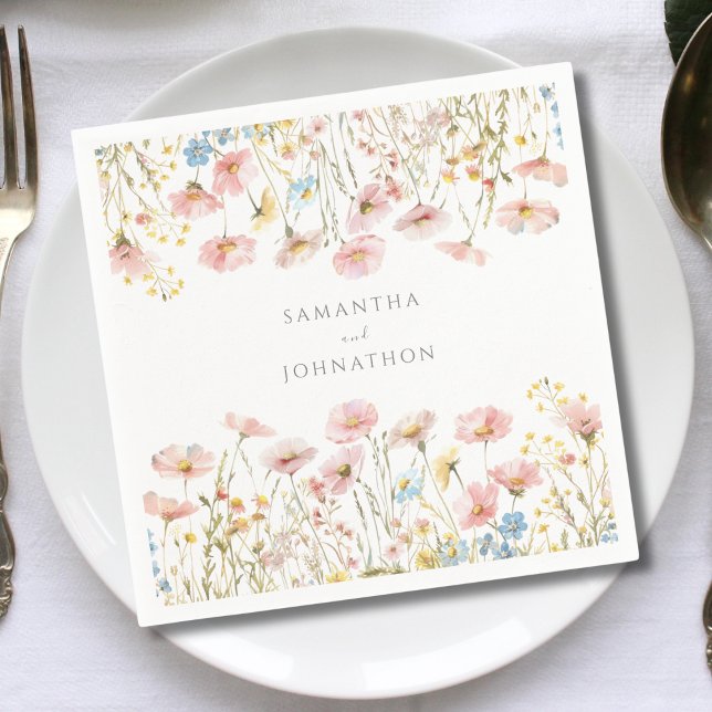 Guardanapo De Papel Casamento de Flor Silvestre Rosa Cor-de-Rosa (Criador carregado)