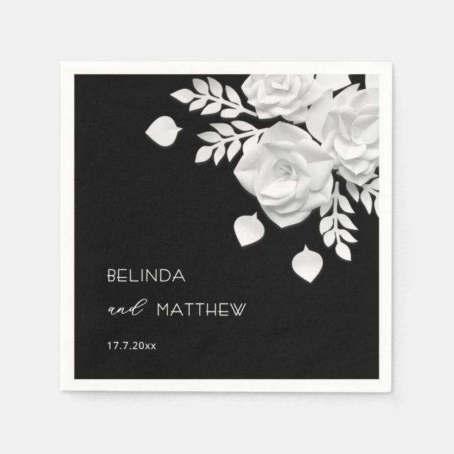 Guardanapo De Papel Casamento de Flores 3D Preto e Branco  (Frente)