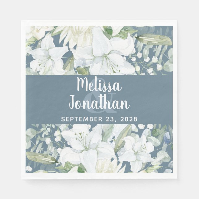 Guardanapo De Papel Casamento de flores brancas florais com aquarela r (Frente)