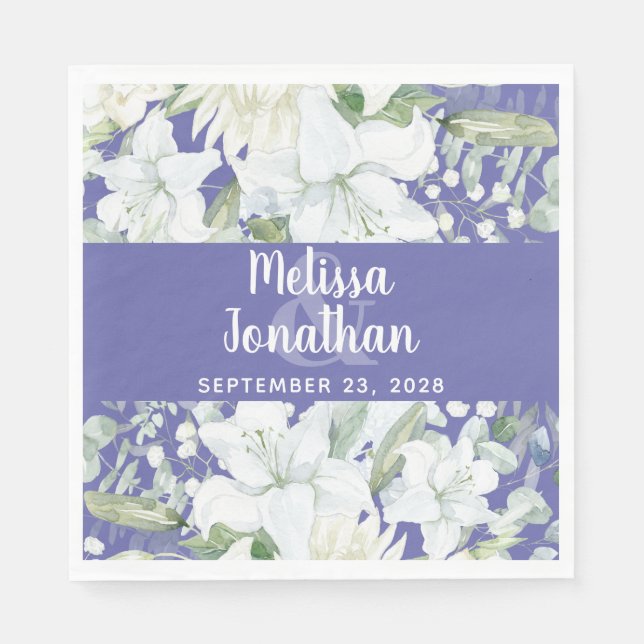 Guardanapo De Papel Casamento de flores brancas florais com aquarela r (Frente)