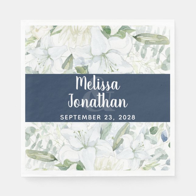Guardanapo De Papel Casamento de flores brancas florais com aquarela r (Frente)