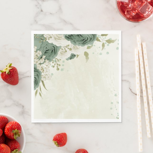 Guardanapo De Papel casamento de flores brancas verdes sage (Insitu)