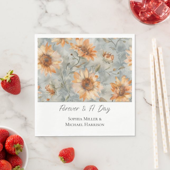 Guardanapo De Papel Casamento de Flores Creme Laranja Azul (Insitu)