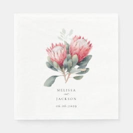 Guardanapo De Papel Casamento de Flores de Aquarela Protea Blush