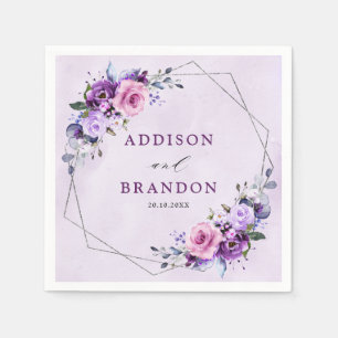 Guardanapo De Papel Casamento de Flores de Lilac Púrpura Rosa-Brilhant