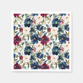 Guardanapo De Papel Casamento de Flores de Marinho da Watercolor Burgu
