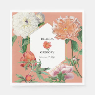 Guardanapo De Papel Casamento de Flores de Pêonias Rosa-Pêssegos-Pinhe