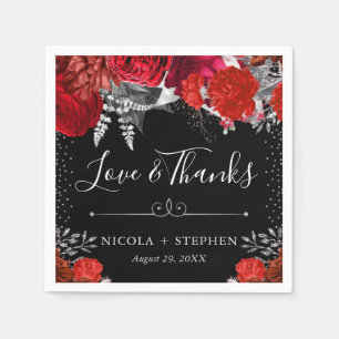 Guardanapo De Papel Casamento de Flores de Prata e Vermelho em Aquarel