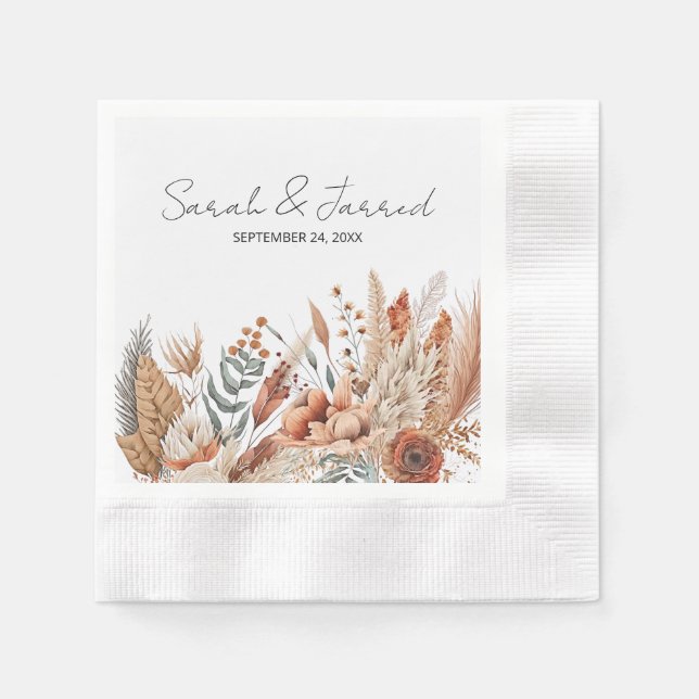 Guardanapo De Papel Casamento de Flores de Terracotta Aquarela (Frente)