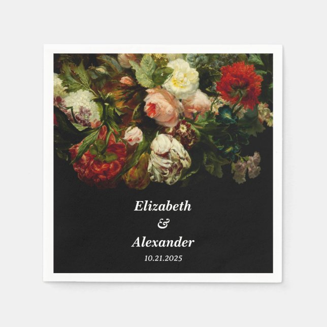 Guardanapo De Papel Casamento de flores florais elegantes e românticas (Frente)