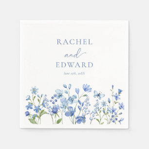 Guardanapo De Papel Casamento de flores selvagens de cor azul Elegante
