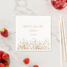 Guardanapo De Papel Casamento de Flores Silvestres Marfim e Bege Rosad