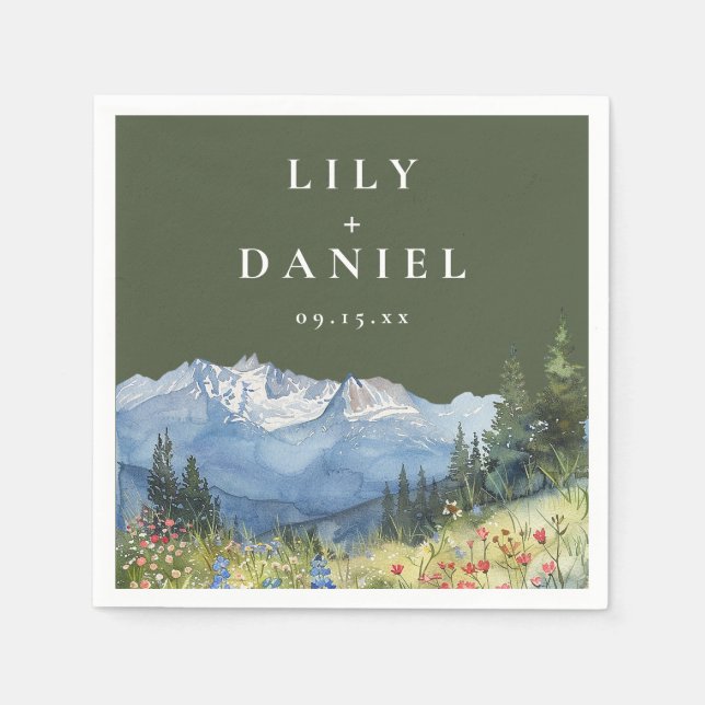 Guardanapo De Papel Casamento de Flores Silvestres Montanhosas em Aqua (Frente)