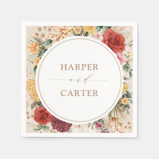 Guardanapo De Papel Casamento de Flores Tropicais Boho Pampas (Frente)
