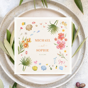 Guardanapo De Papel Casamento de Flores Tropicais De Mão Desenhada