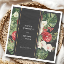 Casamento de flores tropicais e folhas de cor d'ág