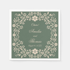 Guardanapo De Papel Casamento de Flores Verdes Rústicas