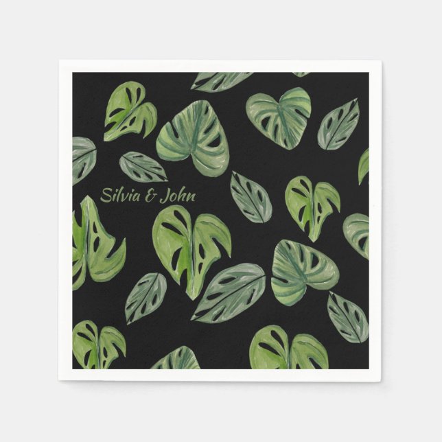 Guardanapo De Papel Casamento de Folha de Monstera Adansonii com Aquar (Frente)