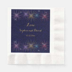 Guardanapo De Papel Casamento De Folha De Ouro Elegante Azul Com Largu