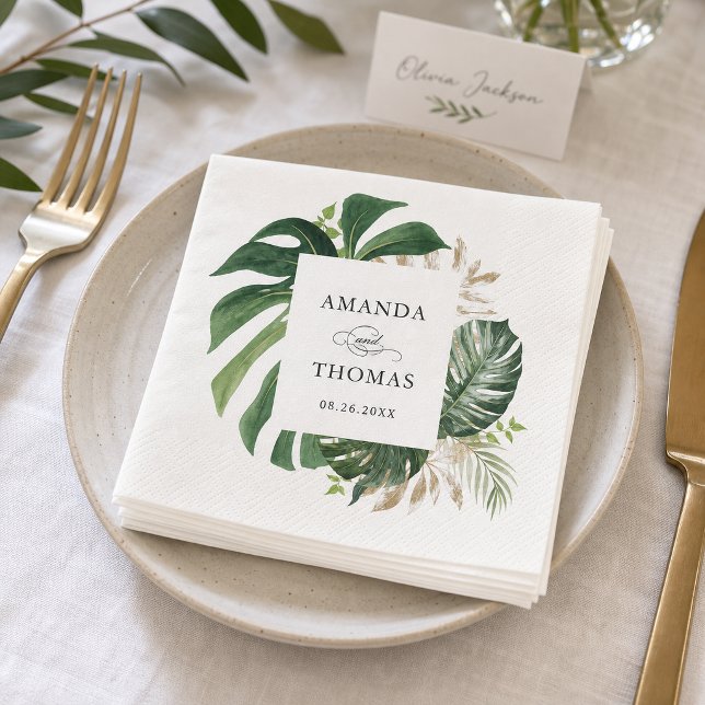 Guardanapo De Papel Casamento de Folhas de Palmeira Tropical Verde Rús (Criador carregado)