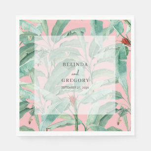 Guardanapo De Papel Casamento de Folhas Tropicais de Banana Rosa
