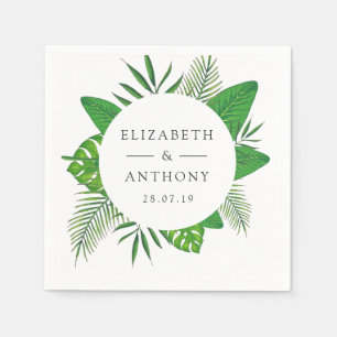 Guardanapo De Papel Casamento de Folhas Tropicais em Aquarela