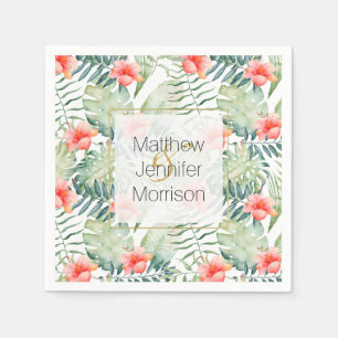 Guardanapo De Papel Casamento de Folhas Tropicais Hibiscus Floral Wate