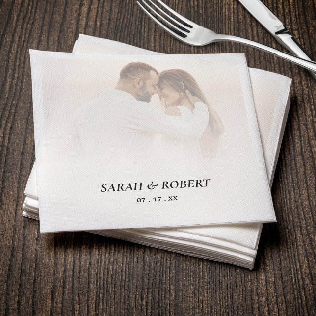 Guardanapo De Papel Casamento de Foto Branca Simples de Ombre (Simple Ombre White Photo Wedding Napkins
)