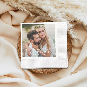 Guardanapo De Papel Casamento de Foto entre o Elegante White e a Sra. 