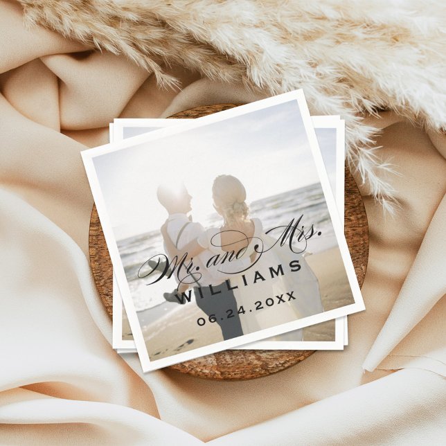 Guardanapo De Papel Casamento de Fotografia com Letra Mr e Mrs Preta E (Criador carregado)