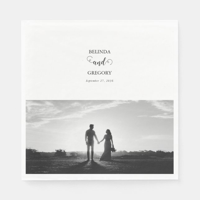 Guardanapo De Papel Casamento de Fotografias do Casal de Script Branco (Frente)
