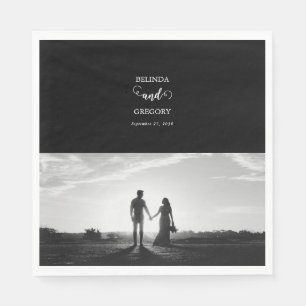 Guardanapo De Papel Casamento de Fotografias do Casal de Script Branco
