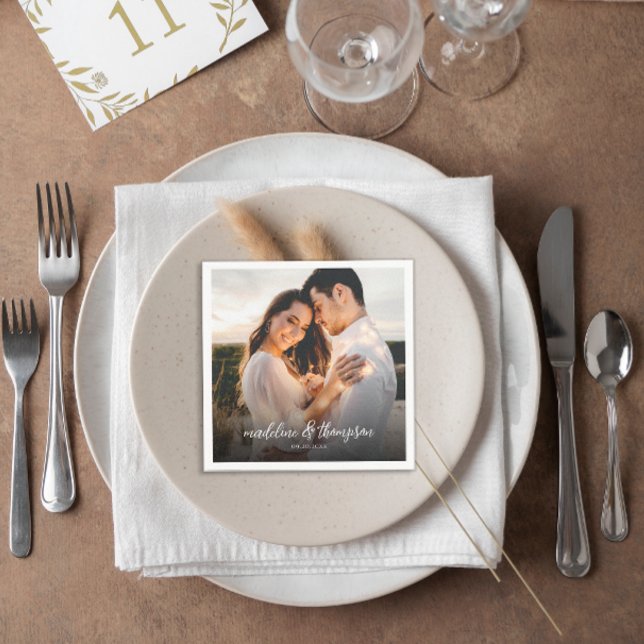 Guardanapo De Papel Casamento de Fotos de Texto de Sobreposição Branca (Criador carregado)