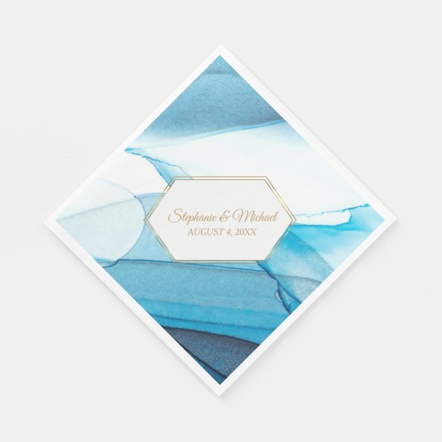 Guardanapo De Papel Casamento de Frame Duplo Abstrato Azul (Quina)