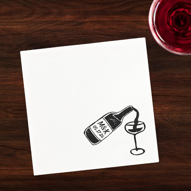 Guardanapo De Papel Casamento De Garrafa De Vinho Personalizado Desenh (Criador carregado)