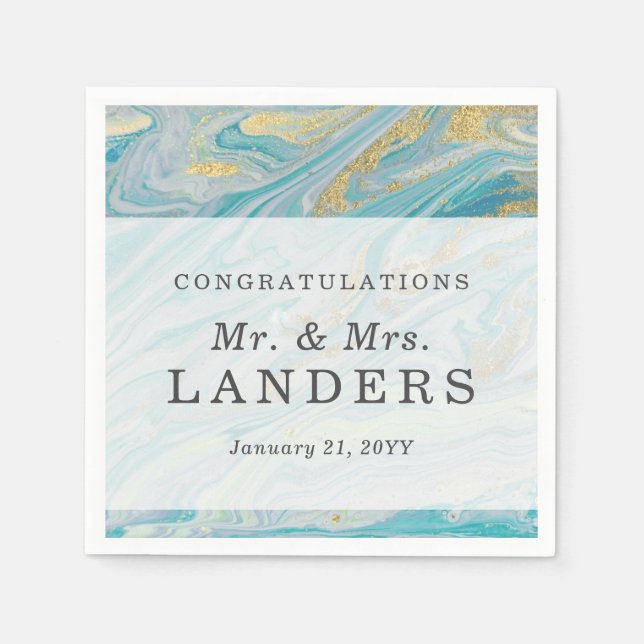 Guardanapo De Papel Casamento de Geodo de Agato de Turquesa e Marble D (Frente)