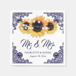 Guardanapo De Papel Casamento de Girassol de Renda Floral Azul Marinho