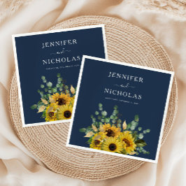 Guardanapo De Papel Casamento de Girassol Floral Azul Naval Elegante