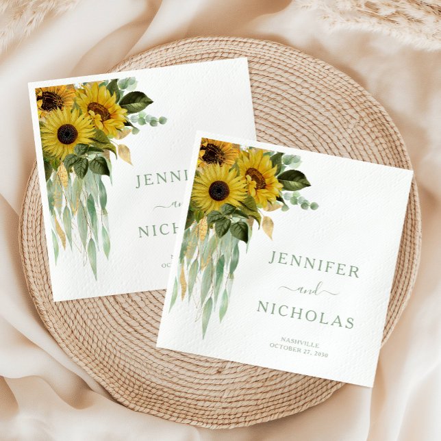 Guardanapo De Papel Casamento de Girassol Floral Verde Elegante (Elegant Green Floral Sunflower Wedding Napkins)