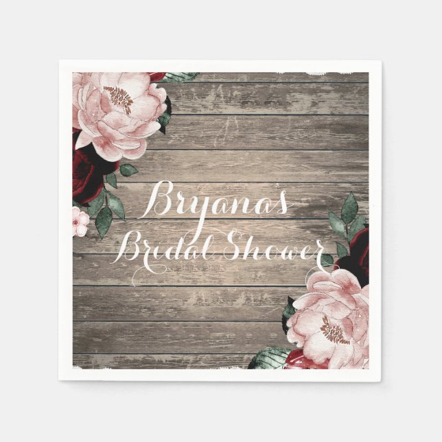 Guardanapo De Papel Casamento de Glam Floral Rustic Wood & Lace Barn (Frente)