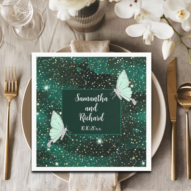 Guardanapo De Papel Casamento de Glitter Preto Verde Emerald (Criador carregado)