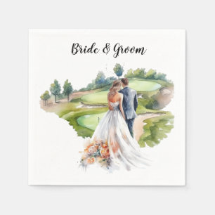 Guardanapo De Papel Casamento de golfe com noiva e noivo no campo de g