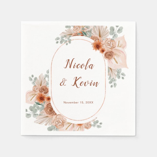Guardanapo De Papel Casamento de Grama das Pampas Terracota Boho (Frente)
