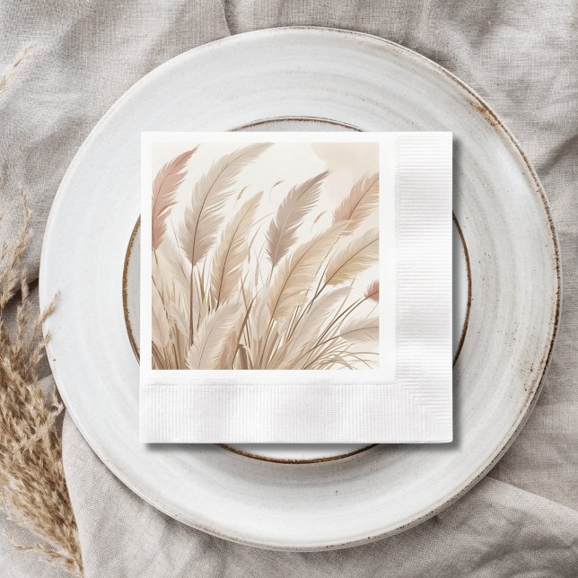 Guardanapo De Papel Casamento de Grama de Pampas Bege Boho (Criador carregado)