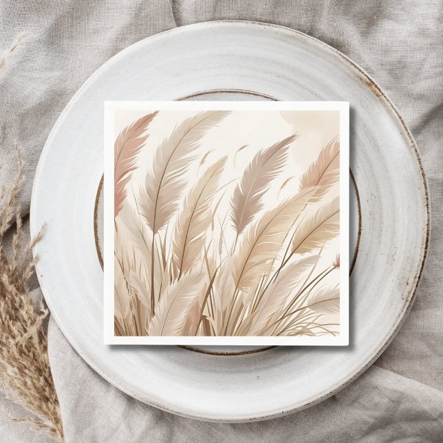 Guardanapo De Papel Casamento de Grama de Pampas Bege Boho (Criador carregado)