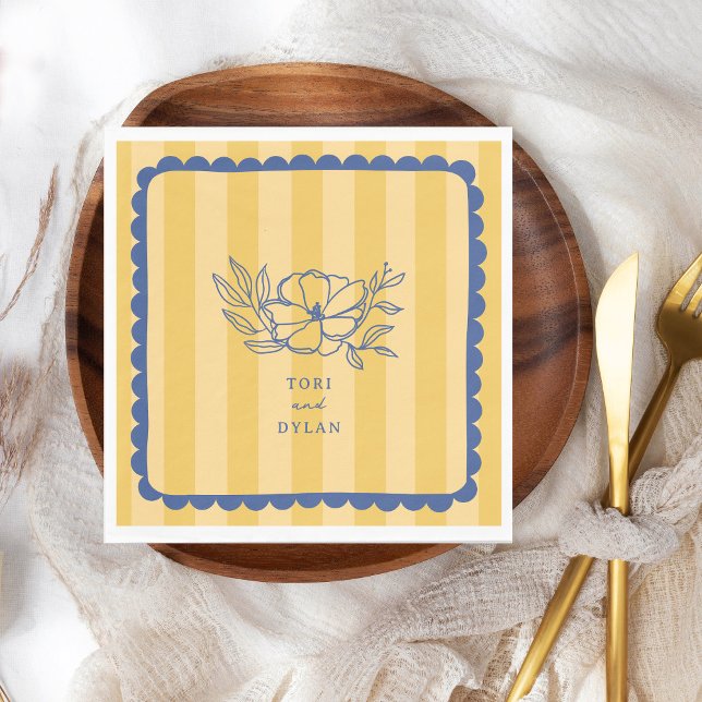 Guardanapo De Papel Casamento de Greve Botânica Azul Floral (Criador carregado)