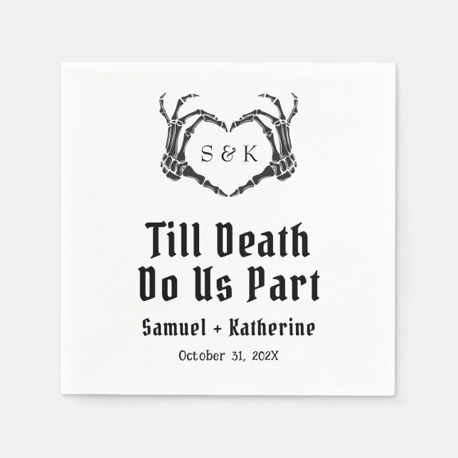 Guardanapo De Papel Casamento de Halloween do Esqueleto Romântico Góti (Frente)