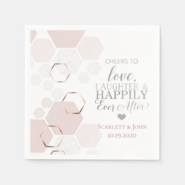 Guardanapo De Papel Casamento de Hexágono Dourado e cinza (Frente)