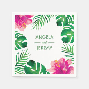Guardanapo De Papel Casamento de Hibiscus e Folhas Tropicais 2