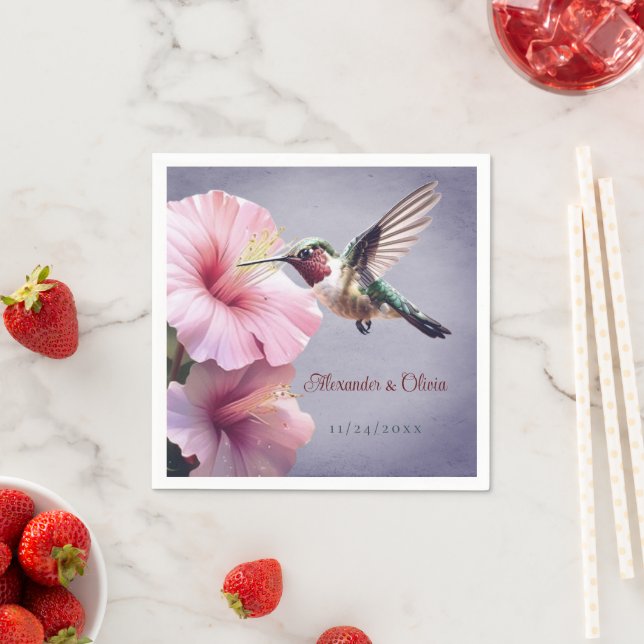 Guardanapo De Papel Casamento de Hummingbird e Hibiscus | Roxa (Insitu)